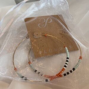 Plunder Beaded Hoop Earrings in Mint, Coral & Black
